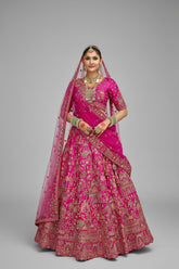 Pink Silk Designer Bridal Lehenga with Double Dupatta
